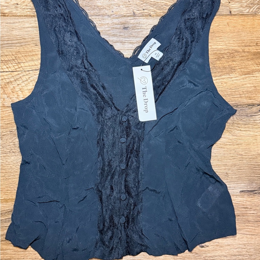 The Drop Women's Black Lace Trim Top